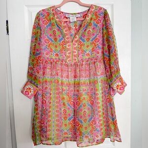Gretchen Scott Mosaic Printed Silk Chiffon Folk Dress Tunic M